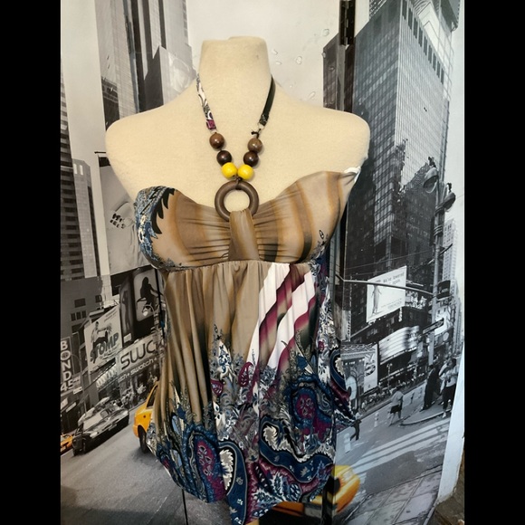 Boho VINTAGE Halter Top beaded front - Picture 1 of 6